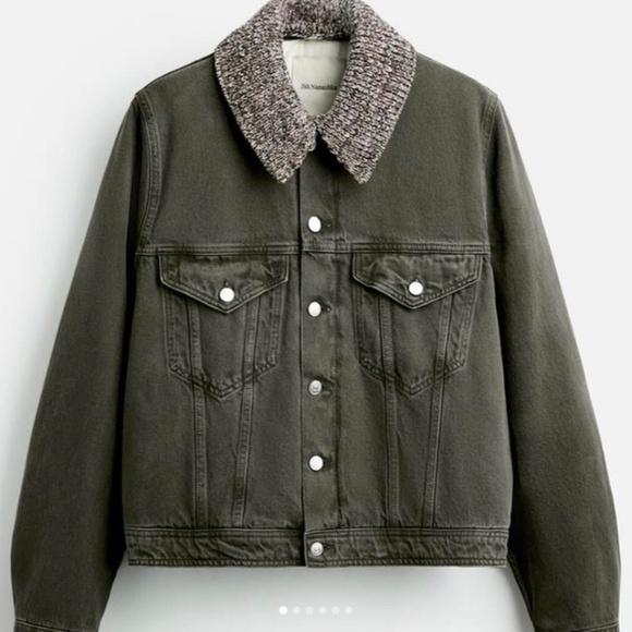 Zara X Nanushka Knit Collar (removable) Dark Green Denim Jacket - NEVER WORN - Picture 1 of 15